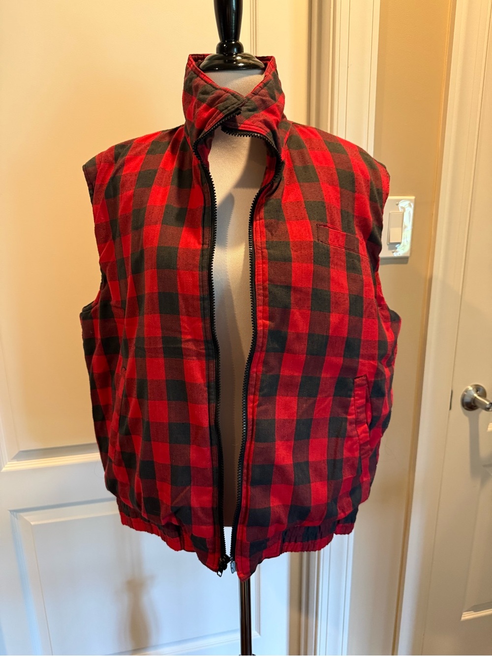 Classic Red & Black Plaid Quilted Vest